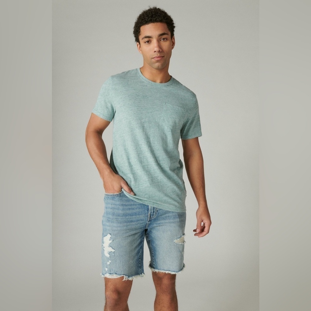 Lucky Brand Men’s Linen Blend Pocket Tee in Washed Green Size L